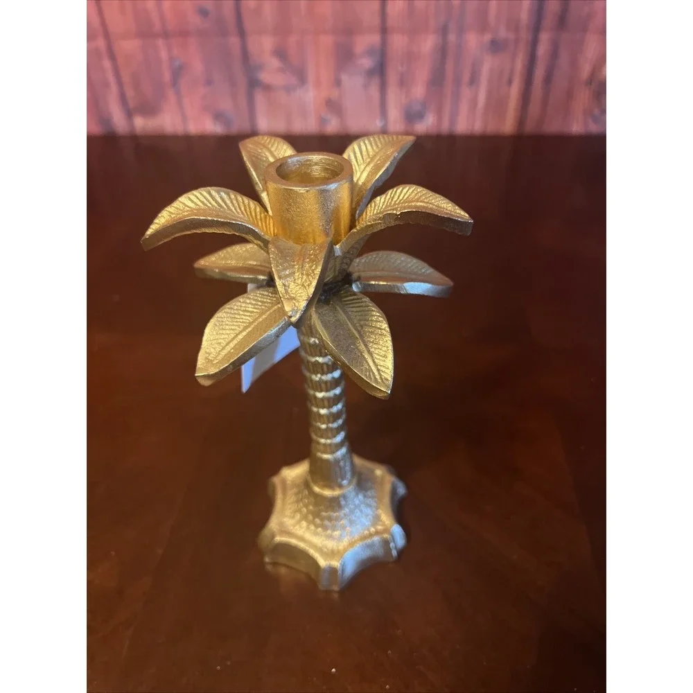 Palm Tree Candlestick aluminum with a shining gold finish 8.75